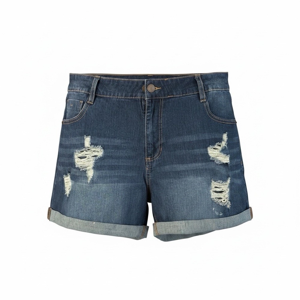 Dollhouse Denim Distressed Jean Shorts Blue High Rise Relaxed Fit Womens 20W